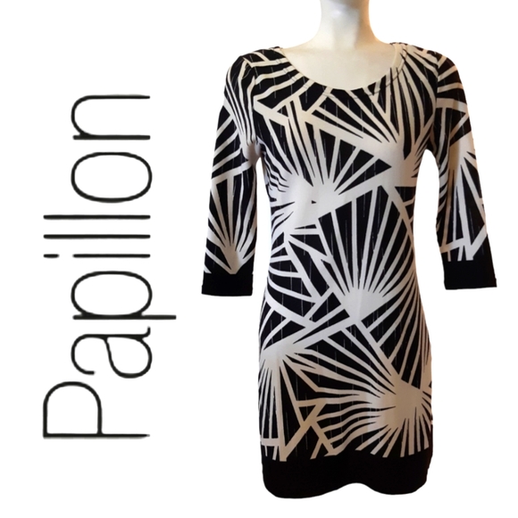 Papillon size medium sunburst geometric light knit round neck dress - Picture 3 of 10